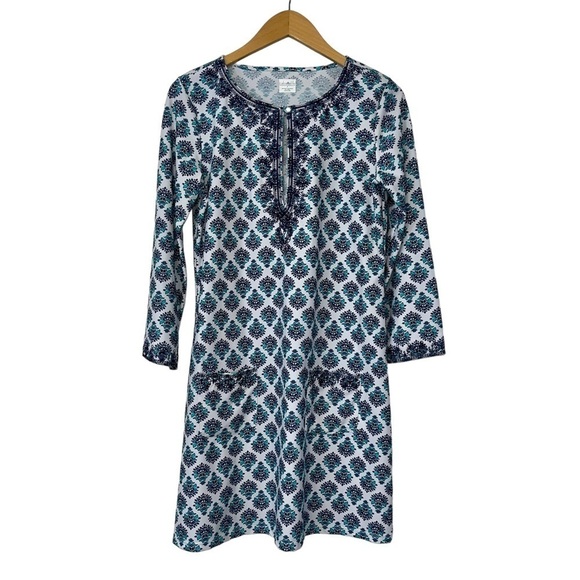 Cabana Life Napa Embroidered Tunic Dress Sz MD Blue 3/4 Sleeve Keyhole Neck UPF - Picture 4 of 12